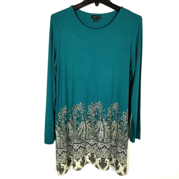 J.Jill Women Wearever Collection Tunic Top Long sleeve Pasley Print Green M - Picture 1 of 4